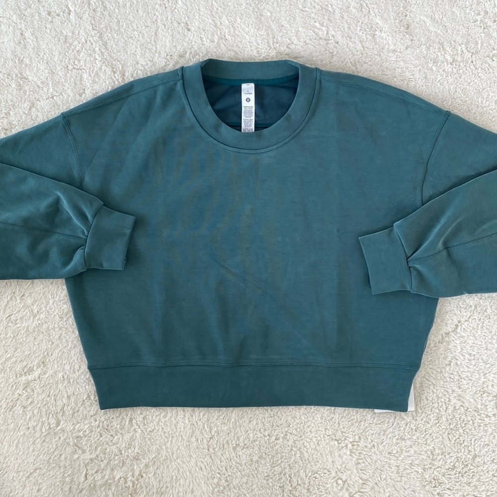 ❤️ Lululemon Perfectly Oversized Cropped Crew Softstreme Green Jasper Size 6 NWT